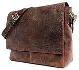 LEABAGS Oxford Leder Schultertasche aus Büffelleder I Laptoptasche bis 15 Zoll im Vintage Look I Messenger Bag mit Schultergurt I Umhängetasche für Büro & Alltag I Vintage Rotbraun
