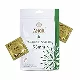 AMOR NATURE Premium Kondome, Perfekter Sitz und eine Passende Größe für Jeden - Ø 53 mm, Transparent, 50 Stück