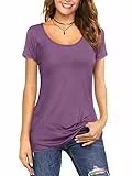Florboom Longshirt Damen Sommer Kurzarm Blusen Baumwoll Tshirt Lang Lavendel M