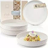 Sänger Korfu | Steingut Pastaschalen 4 tlg, Nudel Schalen Set 4 Personen, Schüssel Set spülmaschinenfest mikrowellenfest, große Schüssel Creme mit sandiger Maserung 750 ml | PREMIUM COLLECTION