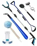 Kekoy Knie Hüft-Op Reha Set 8 Stück, Anziehhilfen einschließlich 91cm Greifer, Sockenanziehhilfe, 48cm Schuhlöffel, Beinheber, Badeschwamm, Rückenkratzer, Anziehhilfe Nach Hüft Op für Senioren(Blue)
