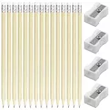 PETERMALLON 50 Stück Bleistifte, HB, Holzbleistifte mit Radiergummi, Naturholz unlackiert, vorgespitzt, 19 cm Länge, mit 4 Bleistiftspitzer, Sparpack, Nachhaltig, pencil (Holz)