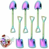 FANSEZQ 6 Edelstahlschaufellöffel Edelstahl Spatenlöffel, schaufelförmiger kreativer Schaufelnetz roter Löffel, Wassermelonenlöffel Milchtee Kaffee Kaffee Zuckerlöffel Eisdessertlöffel (bunt)