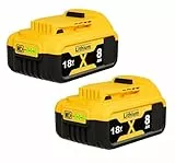 2 Stück 8.0Ah/8000mAh DCB182 Ersatzakku für Dewalt 18V Akku, Ersatz für Dewalt Batteries DCB200 DCB184 DCB107 DCB101 DCB112 DCB203 DCB115 DCB105 DCB182 mit LED Werkzeugakku