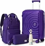 LARVENDER Handgepäck-Set 22x14x9, flugtauglich, erweiterbare 20-Zoll-Handgepäckkoffer mit Rollen, leichtes 4-teiliges Kofferset mit Rucksack und Regenschirm, TRAUBENVIOLETT