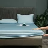Bambus Spannbettlaken 200x200 cm Hellblau Antibakteriell Weich Spannbetttücher Kühlende 50% Bambus und Mikrofaser Spannbetttuch Set Doppelbett Uni Leintuch für Hohe Matratze Hoher Steg bis 25-30 cm