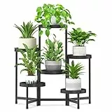 iDavosic.ly Pflanzenständer Metall Kunststoffe mit 6 Ebenen, Blumenständer Plant Stand Indoor Outdoor, Pflanzenregal Blumenregal Mehrstöckig für Draußen Balkon Wohnzimmer Terrasse, (Schwarz)