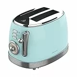 Cecotec Toaster Toast&Taste 800 Vintage Light Blue, 850 W, Doppelte Extra breite Kurzschlitze von 3,8 cm, 2 Toastscheiben, Edelstahl-Finish, Vintage-Stil, 3 Funktionen, Blau