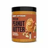 Body Attack Peanut Butter Crunchy, 1kg - Erdnussbutter mit Stückchen, 30% Protein ohne Zuckerzusatz, vegan, ohne palmöl
