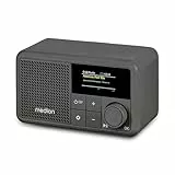MEDION S66822 Tragbares Mini DAB+ Radio mit Bluetooth (Akku mit bis zu 6,5 Stunden, klein, dimmbares Farbdisplay, Teleskopantenne, Sleeptimer, Wecker, Snooze, AUX, USB-C) grau