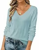 Cindeyar Pullover Damen Langarm V Ausschnitt Strickpullover Winter Casual Elegant Pulli Warm Oberteile (Hellblau, M)