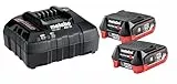 metabo Basis-Set 12 V - Leistungsstarkes Akku-Set für kabellose Werkzeuge- Schnellladefunktion - Kompatibel mit Metabo 12V Geräten - 2 x LiHD Akkupack 4.0 Ah + Ladegerät ASC 55