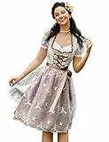Clearlove Dirndl Damen midi 3tlg.Trachtenkleid für Oktoberfest,Karneval,DREI Teilig: Kleid, Bluse, Schürze（Verpackung MEHRWEG）,Khaki-spitze,40