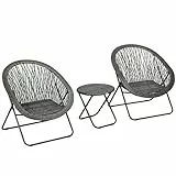 Outsunny Polyrattan Gartenmöbel Set, klappbar Outdoor Sitzgruppe für 2 Personen, 3-teilig Balkonmöbel mit 2 Stühle, Tisch, wetterfest Balkonmöbel für Garten, Balkon, Grau