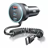 LISEN 90W USB C Auto Ladegerät Zigarettenanzünder, mit PD 45W USB C Spiralkabel, Hält den Auto Deko Innenraum ordentlich, Ideal zum Schnellladen 4 Geräten, für iPhone 17 Pro Max, MacBook Neo, Android