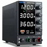 Labornetzgerät einstellbar 120V 3A, Variables DC-Netzteil mit USB-A/Typ-c-Schnellladeanschluss, hochpräzise 4-LED-Anzeige Bank Encoder-Regler-Stromversorgung