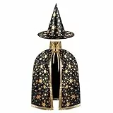 AYBUY Kinder Halloween Kostüm, Zauberer Kostüm Kinder, Wizard Cape Witch Umhang mit Hut, Kinderkostüm Hexenhut Faschingskostüm für Karneval Fasching Cosplay Junge Mädchen, Schwarz