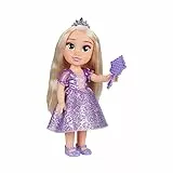 Disney Princess Rapunzel Puppe 35cm, reflektierende Glitzeraugen, bewegliche Gelenke, ausziehbares Kleid, Schuhe, Krone, langes Blondes Haar, für Mädchen ab 3 Jahren