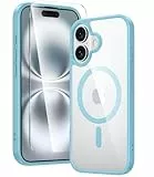 FNTCASE für iPhone 16 Klar Hülle: Magnetisch Militärischen Grad Fallschutz Anti Vergilbung Schlankes Hülle - Robuste Stoßfeste Schützende Transparente Handyhülle - 6,1 Zoll(Cyan17)