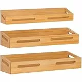 SAUNNIHEN 3er Set Gewürzregal Ohne Bohren, Bambus Gewürz Organizer für Küchen, Gewürzregale Wand Hängend Selbstklebend oder Mit Bohren