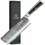 Sunnecko 7 Zoll Nakiri Messer Damastmesser Papa Geschenk- Küchenmesser Geburtstagsgeschenk für Männer, Asiatisches Kochmesser Vatertagsgeschenk für Papa, Fleischmesser Männergeschenke