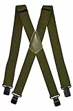 Olata Hosenträger Herren - Extra breite Träger und schwarze Metall-Clips, Hosenträger X-Form mit überkreuzten Trägern – 4 cm. Olivgrün