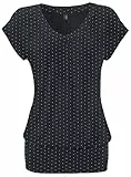 DOTIN Damen T-Shirt V-Ausschnitt Kurzarmshirt Causal Oberteil Falten Tops Stretch Tunika Basic Tee, Schwarz Gepunktet, XXL