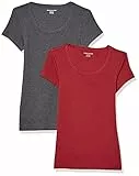 Amazon Essentials Damen Basic U-Ausschnitt T-Shirt mit Flügelärmeln aus Modal-Baumwolle, Schmaler Passform, 2er-Pack, Burgunderrot/Dunkelgrau Meliert, XS