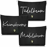 Geiserailie 3 Stück Krimskrams Kosmetiktasche Klein Kulturtasche Make Up Tasche mit Spruch Schminktasche mit Reißverschluss für Damen Mädchen Reise Geldbeutel(Schwarz)