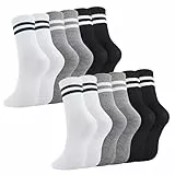 Utensilsto 6 Paare Socken Herren Damen, 39-42 Sportsocken Tennissocken Streifen Baumwolle Sport Socken für Damen Herren,Schwarz, Grau, Weiß