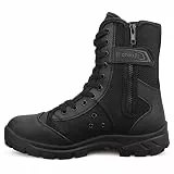QUNLON Einsatzstiefel Herren Kampfstiefel Komfort Springerstiefel Militär Stiefel mit Reissverschluss Tactical Boots Schwarz SN307-B-42EU