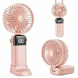 Handventilator,Tragbarer Leise Mini Ventilator,USB Wiederaufladbar Faltbal ventilator,Mit 5Geschwindigkeitsstufen,Klein Taschenventilator,mit Sockel und Umhängeband für Reisen Büro Zuhause (Rosa)
