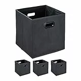 Relaxdays Aufbewahrungsbox, 4er Set, Faltbare Regalboxen, Grifflöcher, HBT 32 x 33 x 33 cm, Faltboxen, Vlies, anthrazit