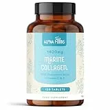 Meereskollagen Tabletten 1400mg | mit Hyaluronsäure, Vitamin C, E, Zink, Kupfer & Biotin | Hydrolysiertes Typ 1 Kollagen Ergänzungen für Frauen & Männer | 120 Tabletten (2 Monatsvorrat) | Alpha Foods