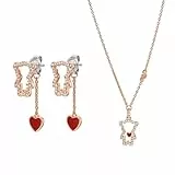 Emporio Armani Damen Ohrringe und Halskette aus roségoldfarbenem Messing, Set