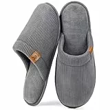 VeraCosy Herren Kord Scuff Hausschuhe Weich Bequem Memory-Schaum Rutschfest Innen Pantoffeln Stahlgrau, 44/45 EU
