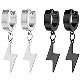 Liitata 2 Paar Gothic Blitz Ohrringe Edelstahl Blitz Ohrringe Hip Hop Punk Rock Earrings für Mädchen Frauen- Silber und Schwarz