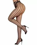 RSLOVE Halterlose Strümpfe Damen Sexy - Halterlose Netzstrümpfe Overknees Strümpfe Vertikale Streifen Schwarz