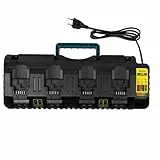ASUNCELL 4 Ports Akku Ladegerät Kompatibel mit Dewalt 18V XR DCB104, 3.0A 12V-20V MAX Li-Ion Schnell-Ladegerät Kompatibel mit Dewalt 18V DCB-Akku Ersatz-Ladegerät (mit 2 2.1A USB Ports)