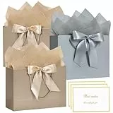 3 Stück mittelgroße Geschenktüten für Geschenke 20 x 10 x 28 cm, mittelgroße gemischte Geschenktüten mit Griff, 6 Blatt Seidenpapier und 3 Karten, Schleifenband, Partytüten für Geburtstag, Hochzeit