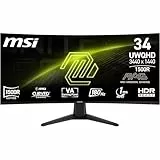 MSI MAG 346CQ 34-Zoll UWQHD Curved Gaming Monitor, 3440 x 1440, 1500R, VA, 180Hz, 1ms, HDR Ready, Eye Care, HDMI 2.0b, DP 1.4a, Frame-Less Design, Neigbar, Vesa kombatibel, Schwarz