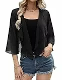 Aottori Bolero Damen Chiffon Schulterjacke mit 3/4 Ärmel Elegant Bolerojacke Festliche Sommer Schulterjacke Transparent Hochzeit Schwarz L