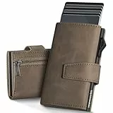 Manmaxim Portmonee Herren, Intelligente Karten Portemonnaie mit Großem Scheinfach und Münzfach, Pop up Karten Geldbeutel Herren mit Magnetverschluss, RFID Schutz Slim Wallets for Men, Braun