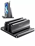 VAYDEER Vertikaler Dual Laptop Ständer Platzsparender 4in1 Vertical Stander Laptopständer zum Vertikalen Positionieren Kompatibel für MacBook Air, MacBook Pro, iPad, Tablets Notebook bis 17,3' Schwarz