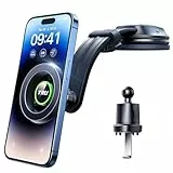 YRU 2025 Upgrade Handyhalterung Auto Magnet für MagSafe Autohalterung【Militär-Klasse Saugnapf & Lüftungshaken】 Handy Halterung Auto für Armaturenbrett Scheibe für iPhone Android,Schwarz