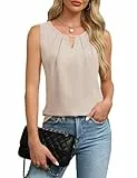 Chicrise Top Damen Sommer Tank Oberteile V Ausschnitt 2025 Comma Bluse Elegant Beige Klein 34-36
