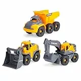 Dickie Toys - 3er-Set Volvo Baustellenfahrzeuge Tough Work Force - Spielzeug-Baufahrzeuge (Bagger, Kipplaster & Radlader) für Kinder ab 3 Jahre mit beweglichen Teilen, als Sandspielzeug geeignet