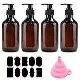 4 STK Seifenspender, 300 ml Shampoo Flaschen zum Befüllen, Duschgel Spender, Pumpspender, nachfüllbare Pumpflaschen, Leere Shampooflaschen für Dusche Lotionen Shampoos + Trichter & Etikett(Braun)