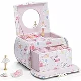 Vlando Spieluhr Schmuckkästchen Mädchen mit Schubladen, Geburtstagsgeschenk Mädchen Geschenke 6 7 8 Jahre, Schmuckkasten Kinder, Ballerina Schmuckschatulle aus Leder mit Kanon Melodie und Schlüssel