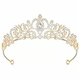 Tiara Kristallkrone Gold, Strass Krone Damen mit Kristallen, Leichte Brautkrone Diadem für Hochzeit Abschlussball Geburtstag, Prinzessin Haarschmuck Geschenk